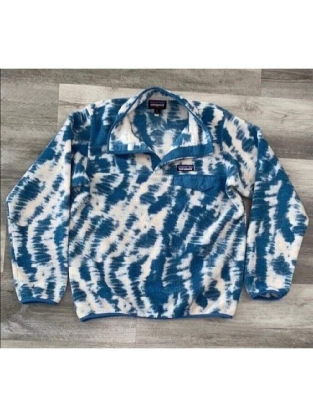 Patagonia Jacket Womens Small Blue Cream Swirl Synchilla Snap T Fleece Jacket